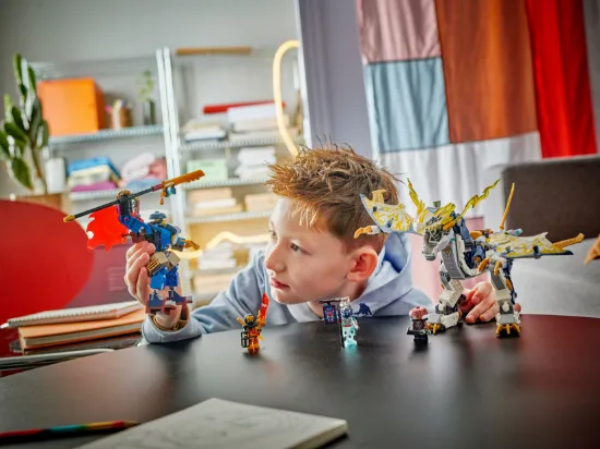 playing LEGO NINJAGO 71843 Rogue’s Mech Dragon Rider