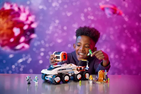 playing LEGO City 60432 Command Rover and Crane Loader Toy
