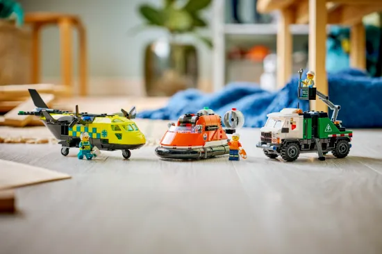playing LEGO City 60505 Airplane, Service Truck & Hovercraft Remix Vehicle