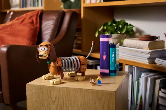 playing LEGO Disney and Pixar 43301 Toy Story Slinky Dog Bookends